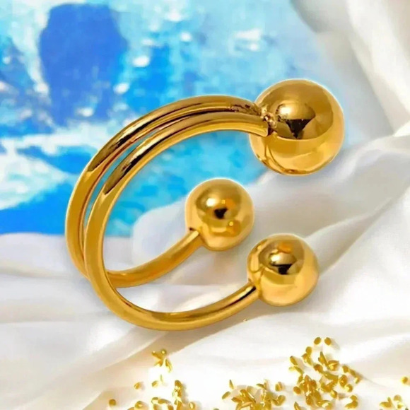 18K Gold Plated Adjustable Triple Beads Stainless Steel Statement Ring 💍✨ - Picture 5 of 11